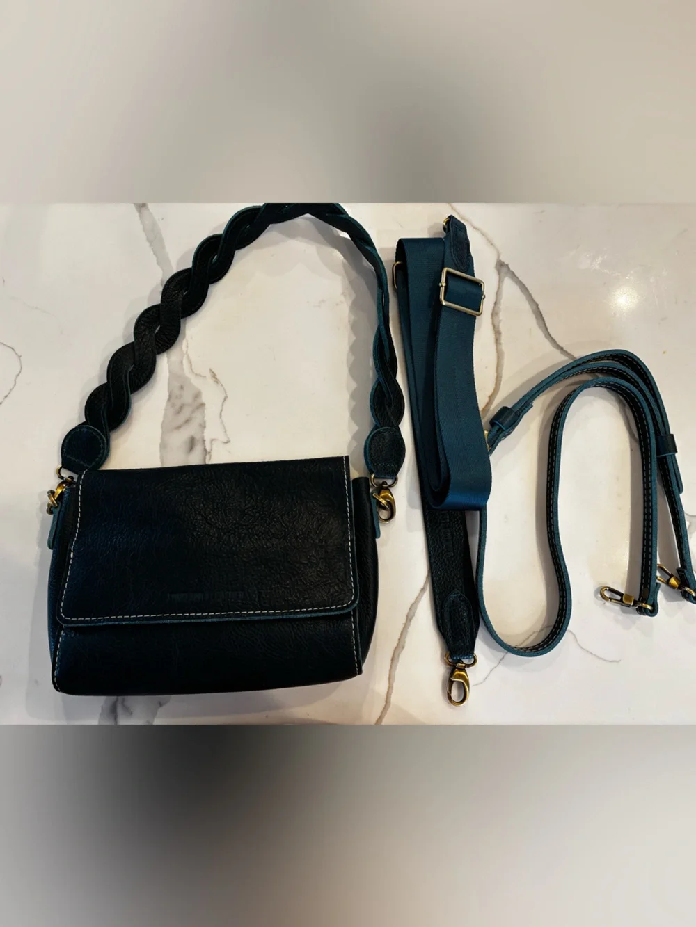 Portland Leather Lagoon medium Metro with braided Strap and 2 Crossbody Straps